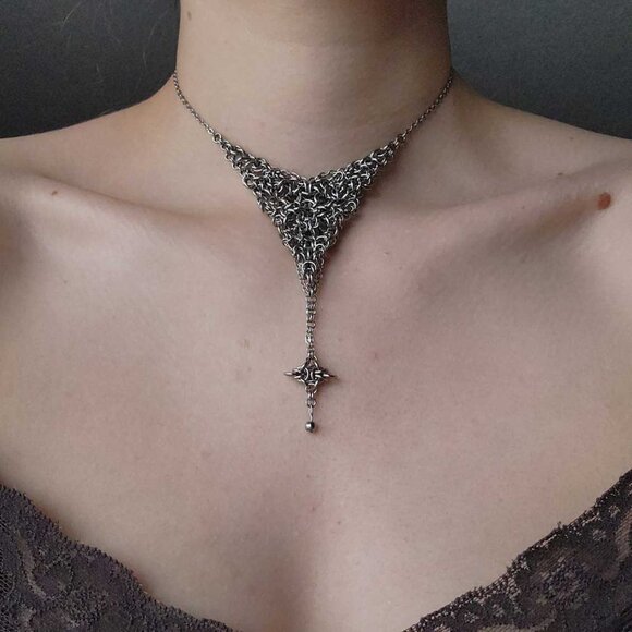 Vintage starlight silver rosary necklace ✦ unique handmade chainmail necklace ✦ - Picture 3 of 9
